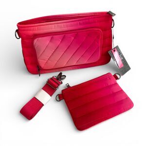 THINK ROYLN Bank Street XL Puffer Crossbody w/ Pouch Fuchsia Ombre Pink